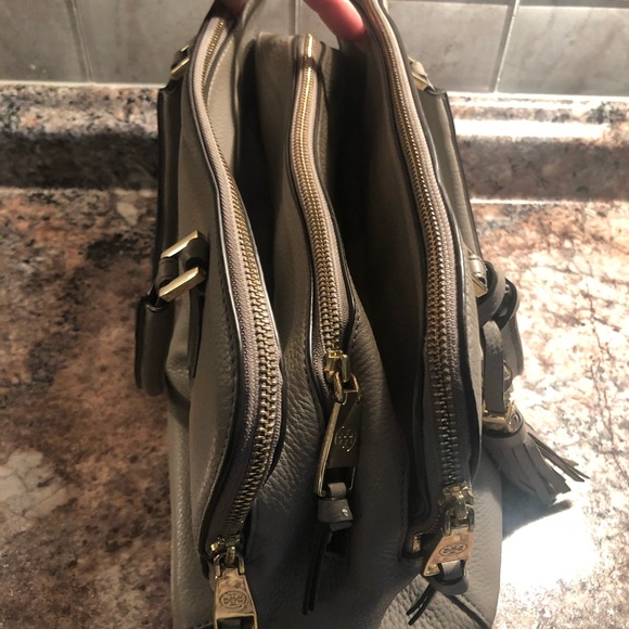 Tory Burch French Grey Triple Zip Handbag Tote - Picture 7 of 7
